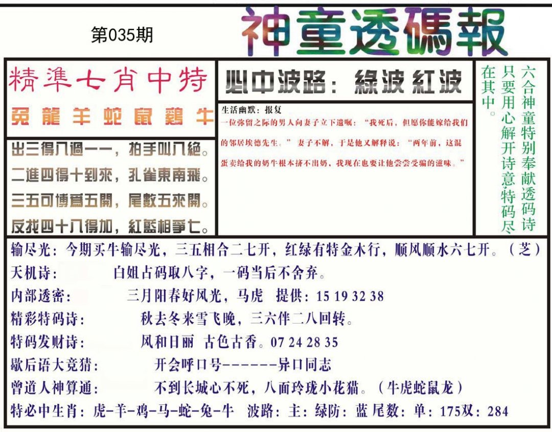 神童透码报(正版)