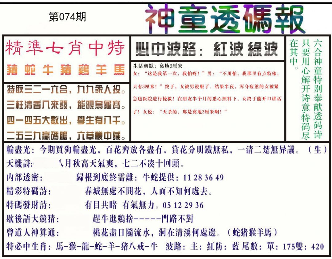 神童透码报(正版)