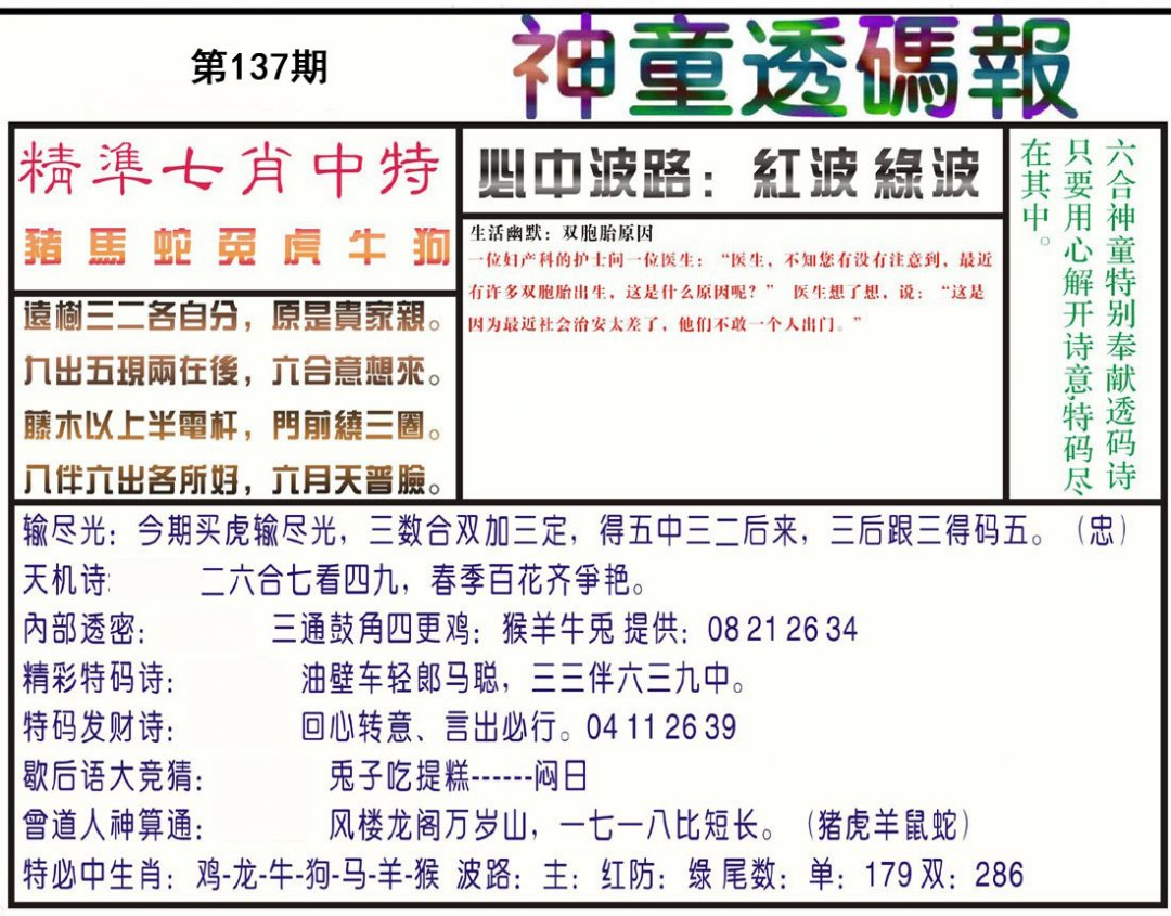 神童透码报(正版)